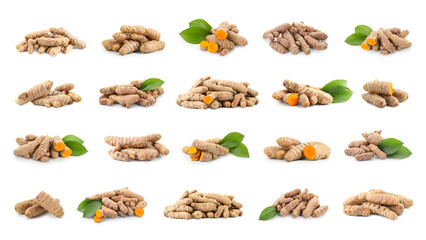Fototapeta premium Set of turmeric roots isolated on white