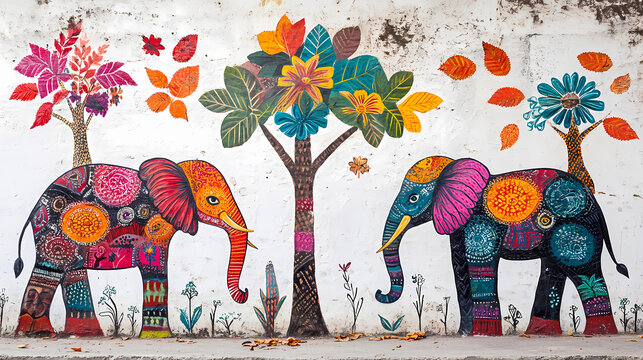 highresolution gond elephants trees art