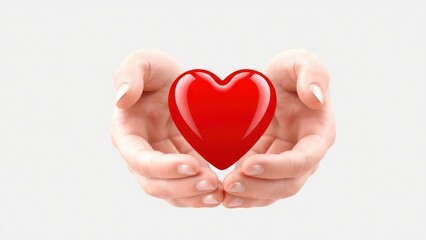 3D illustration of two hands holding a red heart, symbolizing love, care, and protection. Perfect for health, charity, and humanitarian concepts. Perfect Any Project.