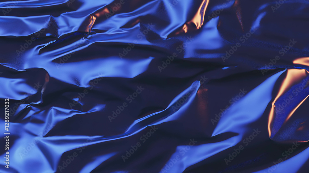 Poster rumpled blue foil texture with sharp creases for creative design projects