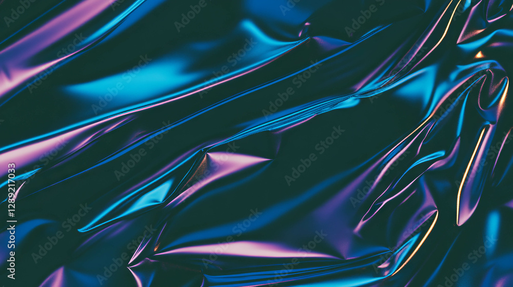 Poster Abstract vibrant blue foil texture with sharp creases for modern design and background use