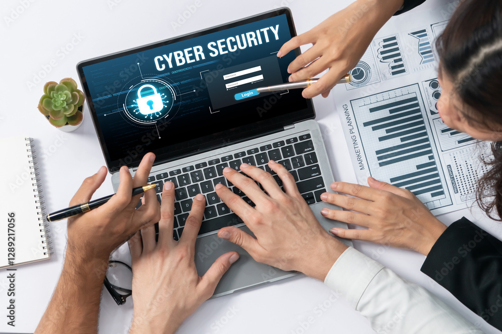 Aufkleber Cyber security system on computer screen protect private information brisk from hacker and cyber attack