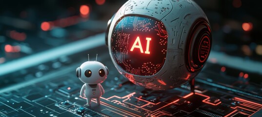 Charming ai robot agent and futuristic sphere in hightech harmony