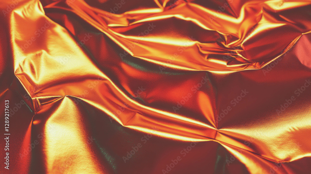 Poster vibrant rumpled copper foil texture with layered folds for creative background design