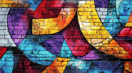 Fototapeta premium Vibrant street art mural on a brick wall, hyperrealistic photo. Vibrant Street Graffiti Wall. Illustration