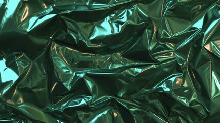 Obraz premium Vibrant green rumpled foil texture with soft folds for creative backgrounds