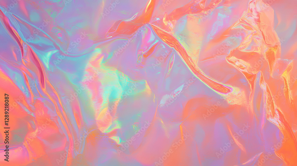 Poster iridescent foil texture with shifting colors for creative design