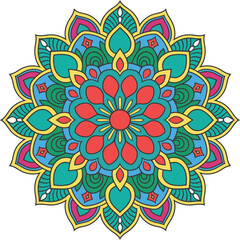 Vector hand drawn doodle mandala. Ethnic mandala with colorful tribal ornament, Colorful Mandala Vector, Floral Art
