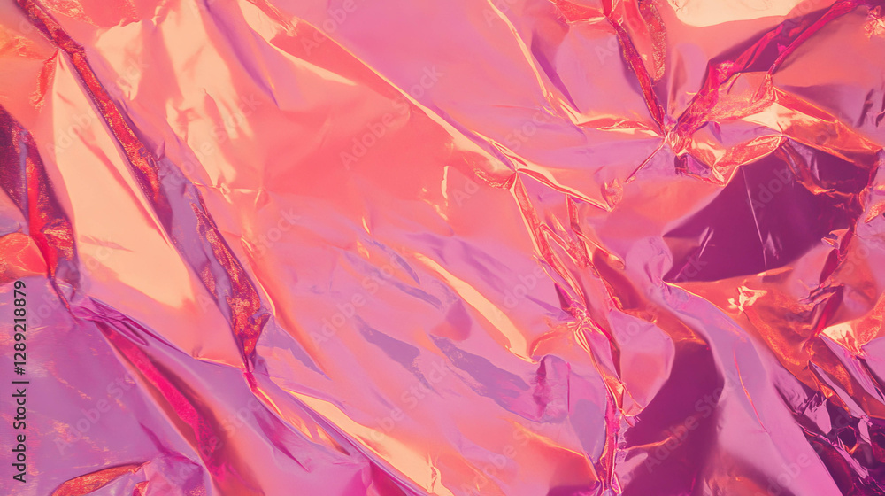 Poster shiny rumpled pink foil texture for artistic background and design projects