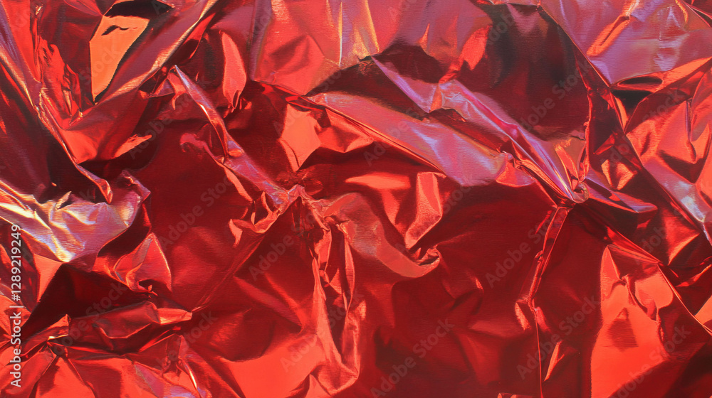 Poster vibrant rumpled red foil texture with deep creases for creative design and background