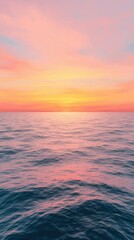 Naklejka premium Stunning sunset over calm ocean coastal scene landscape serene atmosphere wide angle view nature's beauty