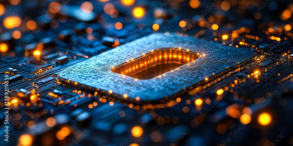 Poster advanced data privacy technology circuit board illustration highlighting digital security solutions