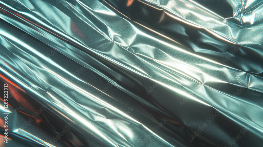 Poster Metallic reflective surface with ribbed texture for abstract design and background use