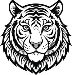 tiger head line art on white background