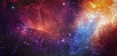 Space scene with stars in the galaxy. Panorama. Universe filled with stars, nebula and galaxy,....