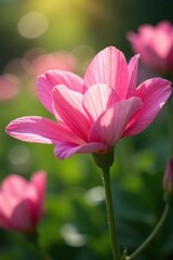 Fototapeta premium pink flower petals swaying freely in a sunny garden, gentle, blooming
