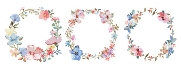 Vector Floral Oval Frame, Pastel Color Flower Border, Elegant Botanical Wreath, Wedding Decoration, Vintage Floral Design, Soft Bloom Frame, Hand-Drawn Flowers