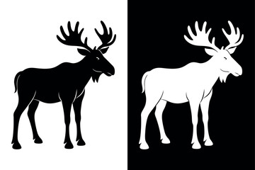Moose Silhouette vector Icon  Black And White Background.