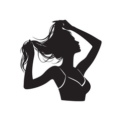 Woman pulling her hair silhouette vector illustration
