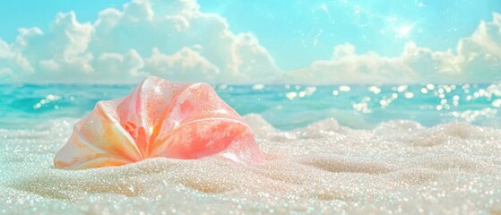 Seashell discovery on sandy beach tropical paradise bright day close-up view nature's beauty