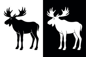 Moose Silhouette vector Icon  Black And White Background.
