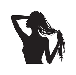 Woman pulling her hair silhouette vector illustration
