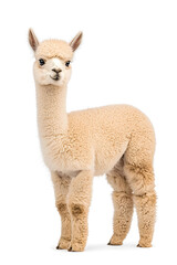 Fototapeta premium An adorable alpaca posing, isolated on white background