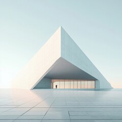 Modern Architectural Structure with Geometric Shapes and Clear Sky