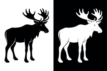 Moose Silhouette vector Icon  Black And White Background.