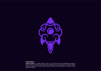 Brain simple line logo design vector, brain and rocket logo design concept, smart logo design,