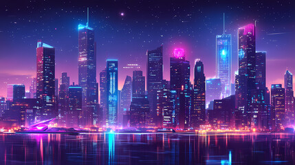 Obraz premium : ai-powered futuristic cityscape at night. AI-Powered Cityscape. Illustration