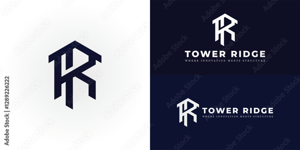 Poster the dynamic logo design features the initials tr creatively integrated into a stylized house or buil