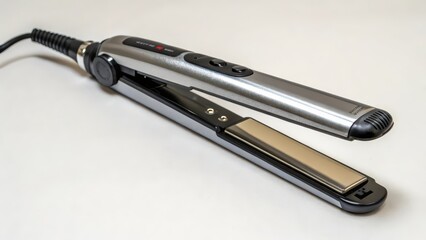 Fototapeta premium Silver Hair Straightener on White Background