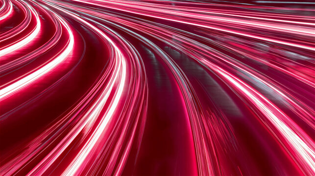 A dynamic swirl of bright red lights and motion blur, creating an abstract scene full of energy and movement, resembling a high-speed car ride or fast-paced technology.