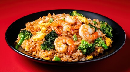 Delicious shrimp fried rice recipe home kitchen food photography vibrant environment close-up view culinary art