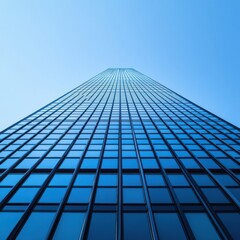 Modern Skyscraper Facade Against Clear Blue Sky Perspective View
