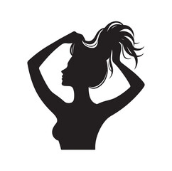 Woman pulling her hair silhouette vector illustration
