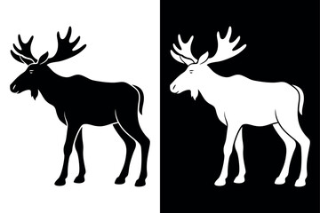 Moose Silhouette vector Icon  Black And White Background.