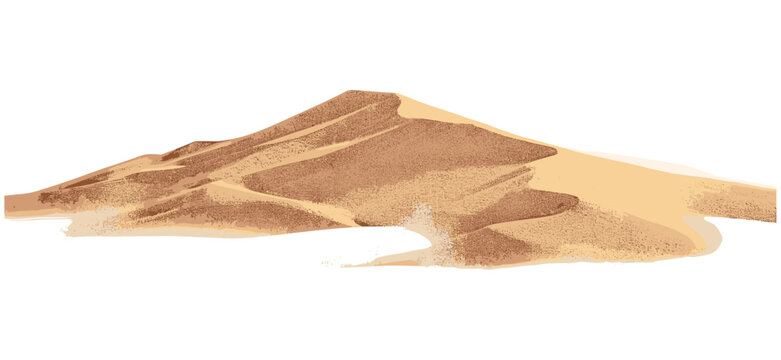 Sand dune pile vector, isolated on white, clipping path, desert landscape, wavy sand, wind erosion, arid environment, natural terrain, soft dunes, realistic texture, sandy ground