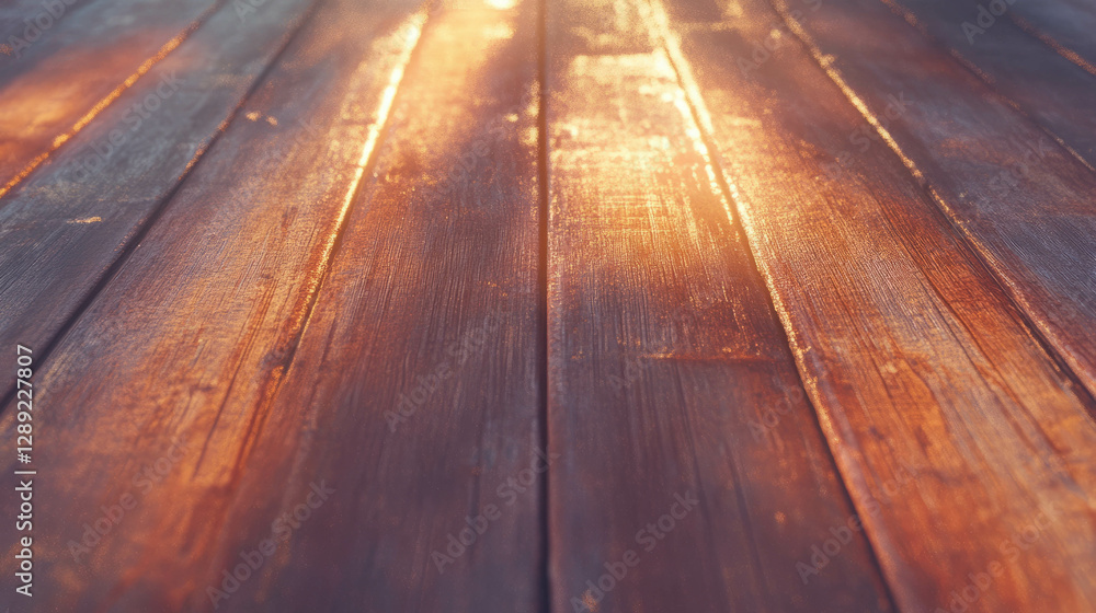 Poster teak wood texture with slightly rough surface and warm sunlit glow for design inspiration