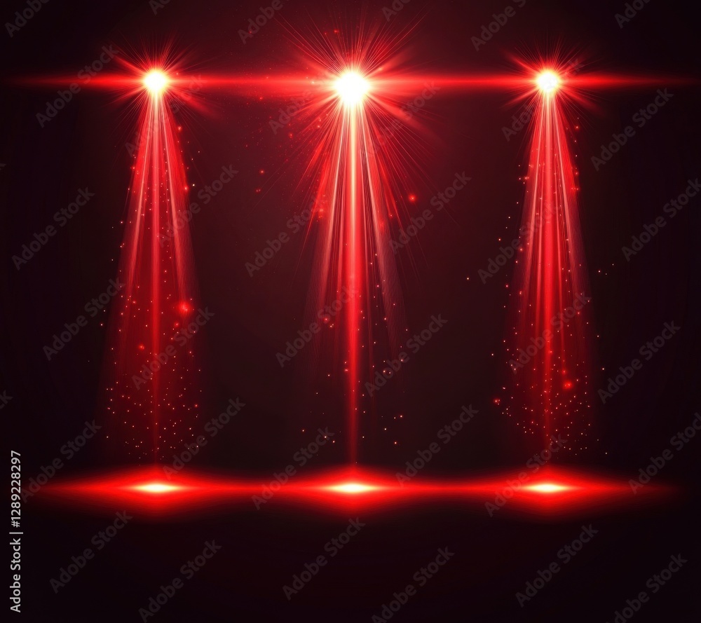 Poster red glowing stage light background vector presentation design illustration with three spotlights on 