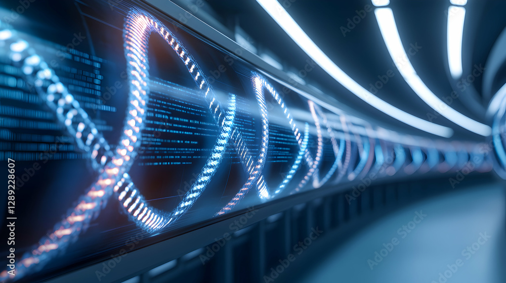 Poster futuristic tunnel with glowing data streams, showcasing advanced technology and digital innovation i