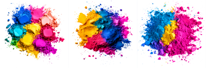 Holi. Colorful powder (Gulal) in vibrant colors on a transparent background, PNG