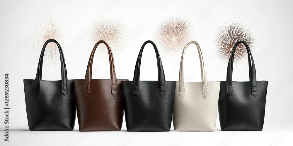 Poster stylish collection of minimalist tote bags displayed against a simple backdrop with decorative eleme