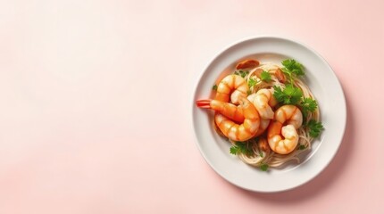 Shrimp Scampi Dish: Seafood Meal, Garlic Sauce, Gourmet Plate, Italian Cuisine, Top View