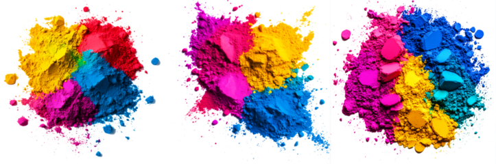 Holi. Colorful powder (Gulal) in vibrant colors on a transparent background, PNG