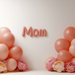 Soft pink balloons and flowers frame heartfelt message celebrati