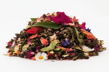 Colorful blend of dried flowers and herbs creates natural, aroma