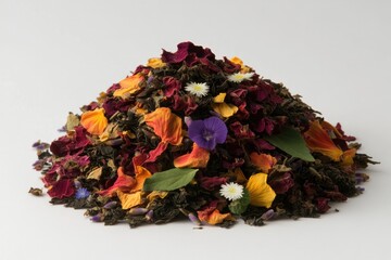 Colorful blend of dried petals and leaves creates vibrant, natur