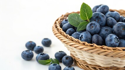 Blueberries in a Basket on White Background